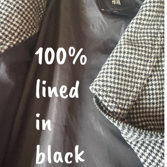 H&M Houndstooth Bomber Jacket Black + White - Wool Blend - Full Zip -Men’s Large - Picture 9 of 16